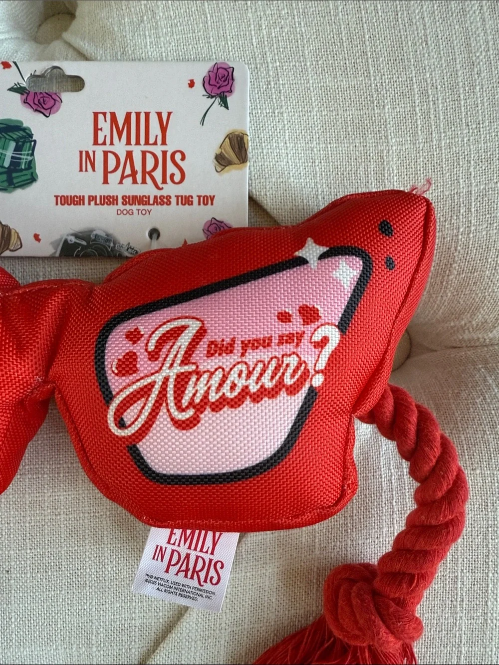 Netflix Emily In Paris Red Fashion Sunglasses Pet Plush Dog Toy